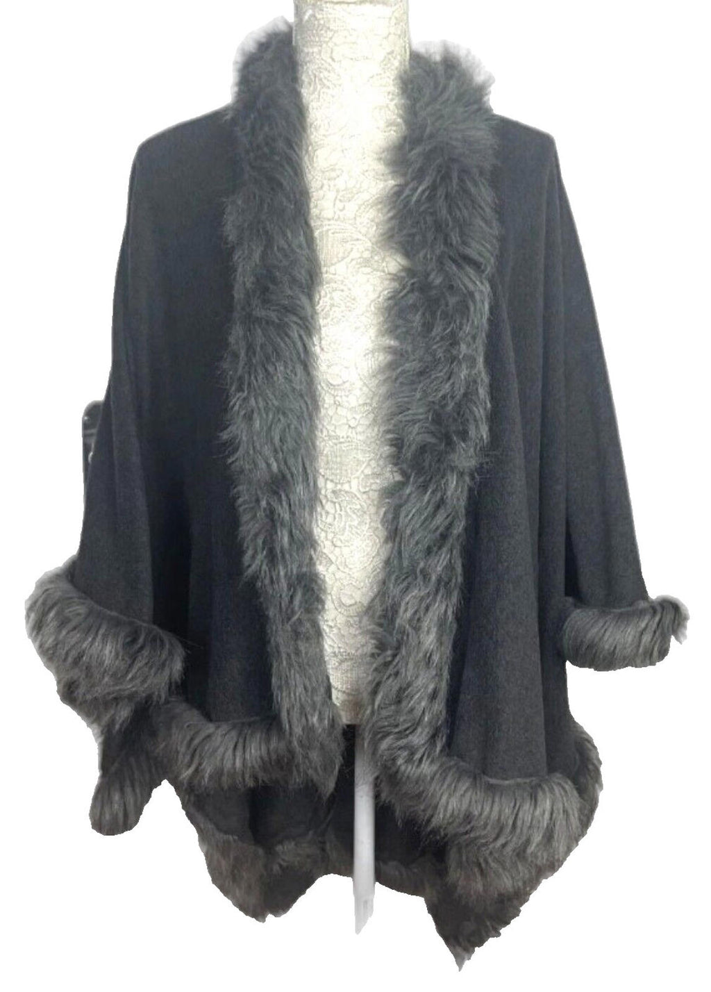 Very Fur Fleece Wrap Shawl Open Shoulder Coat Women's One Size UK 8 - 14 Grey