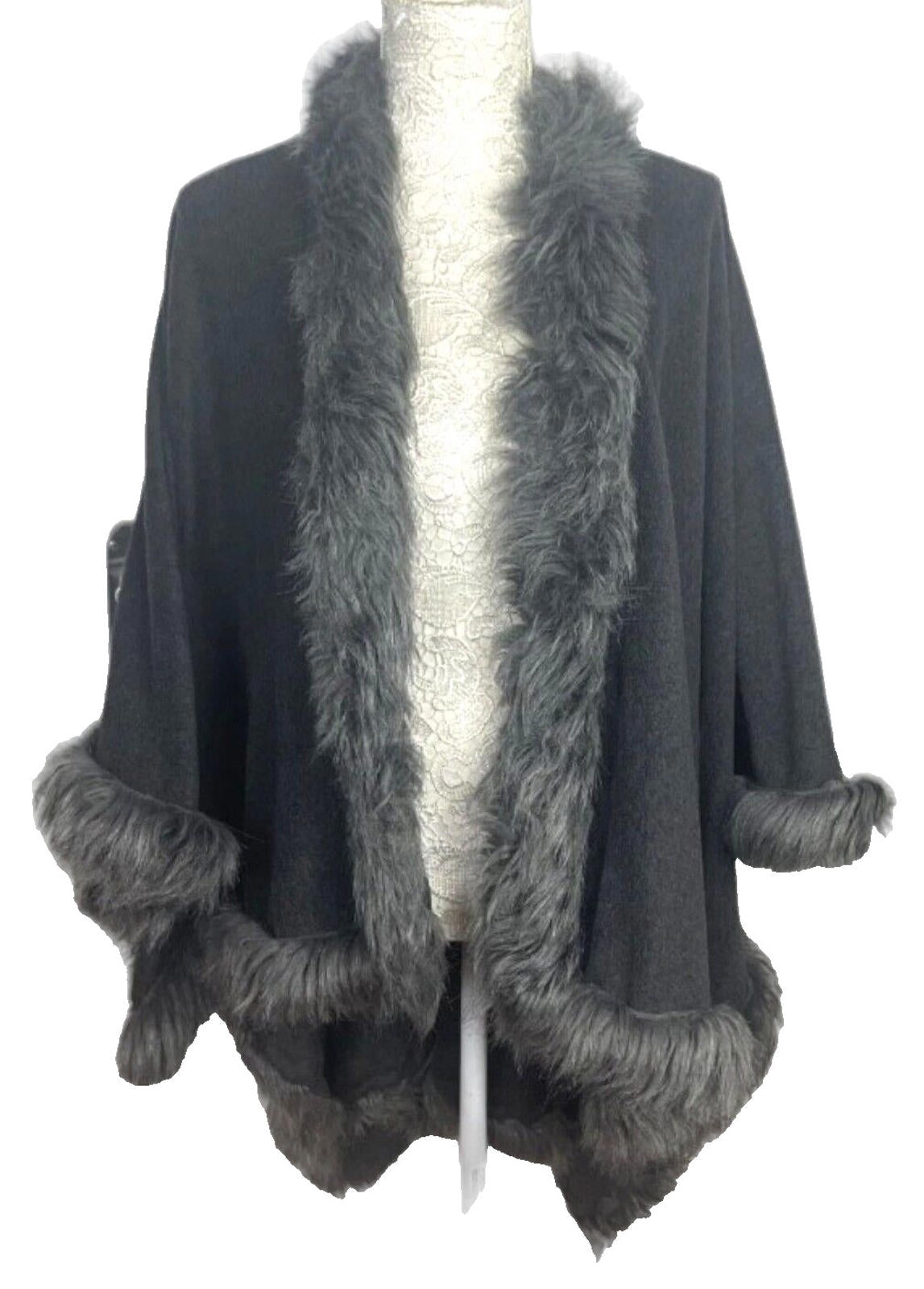 Very Fur Fleece Wrap Shawl Open Shoulder Coat Women's One Size UK 8 - 14 Grey