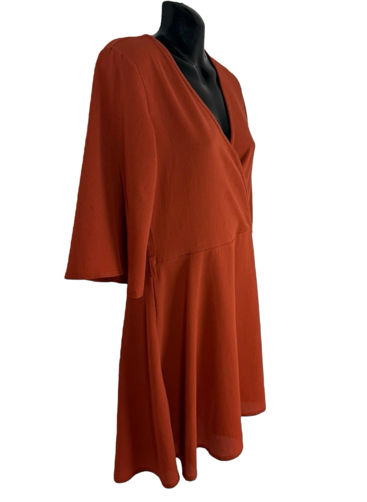 Boohoo Burnt Orange Mini Dress V Neck 3/4 Sleeve Women’s UK Size 12