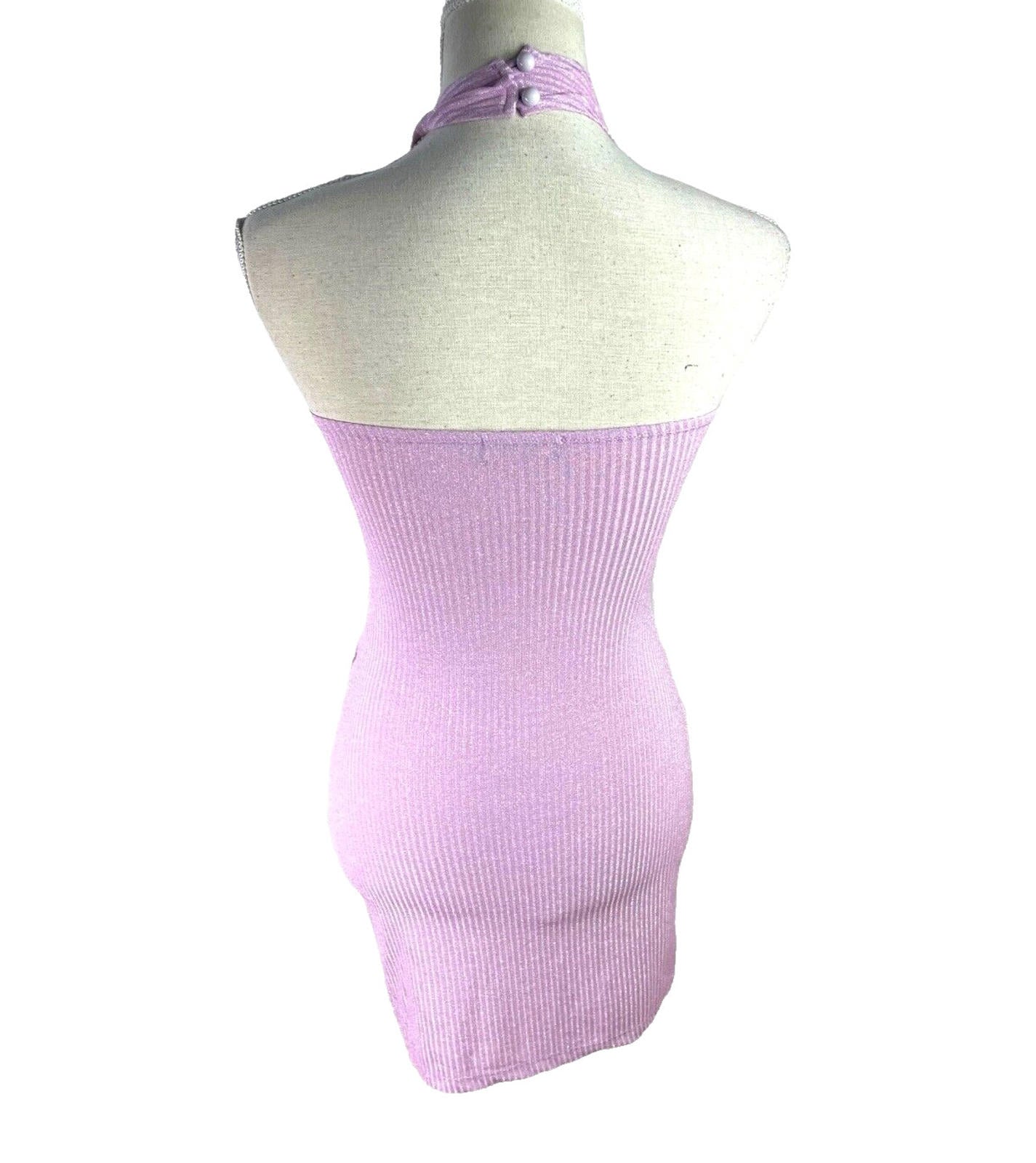 Lilac Ribbed Cut Out Bodycon Mini Dress Halter Neck Women’s UK Size 8