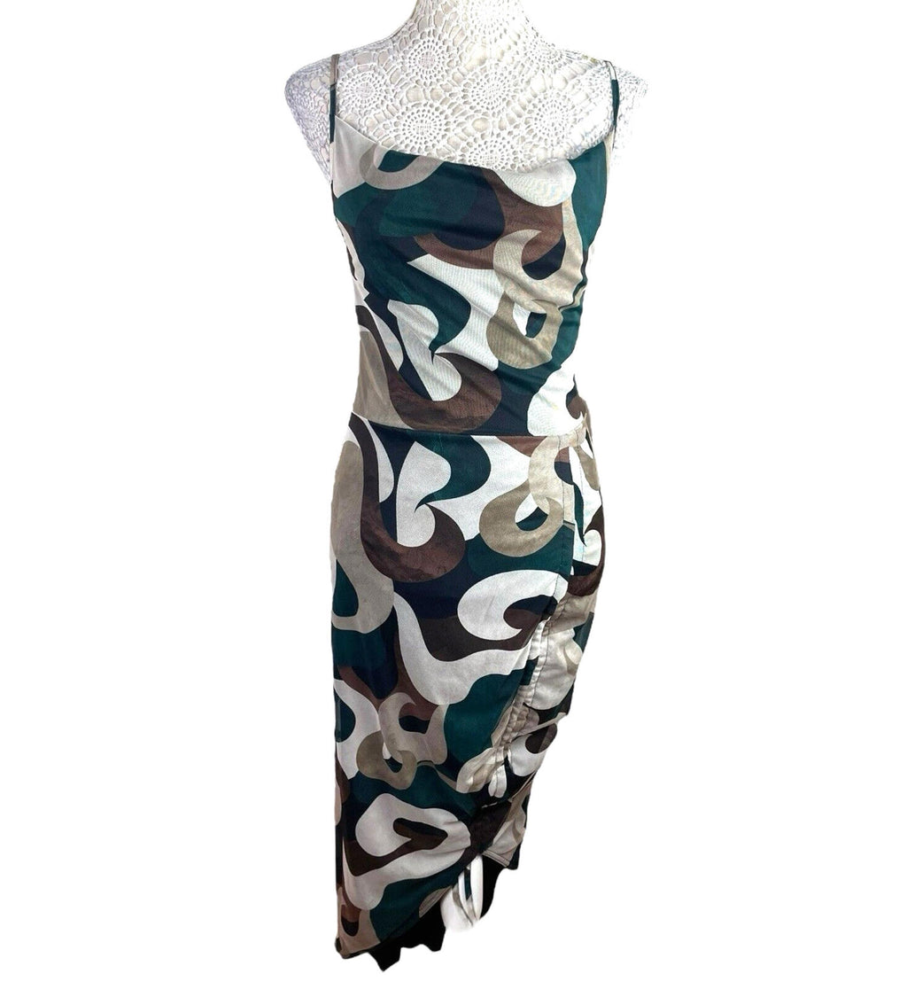 Pretty Little Thing Swirl Print Midi Dress Women’s UK Size 10 Abstract Camisole