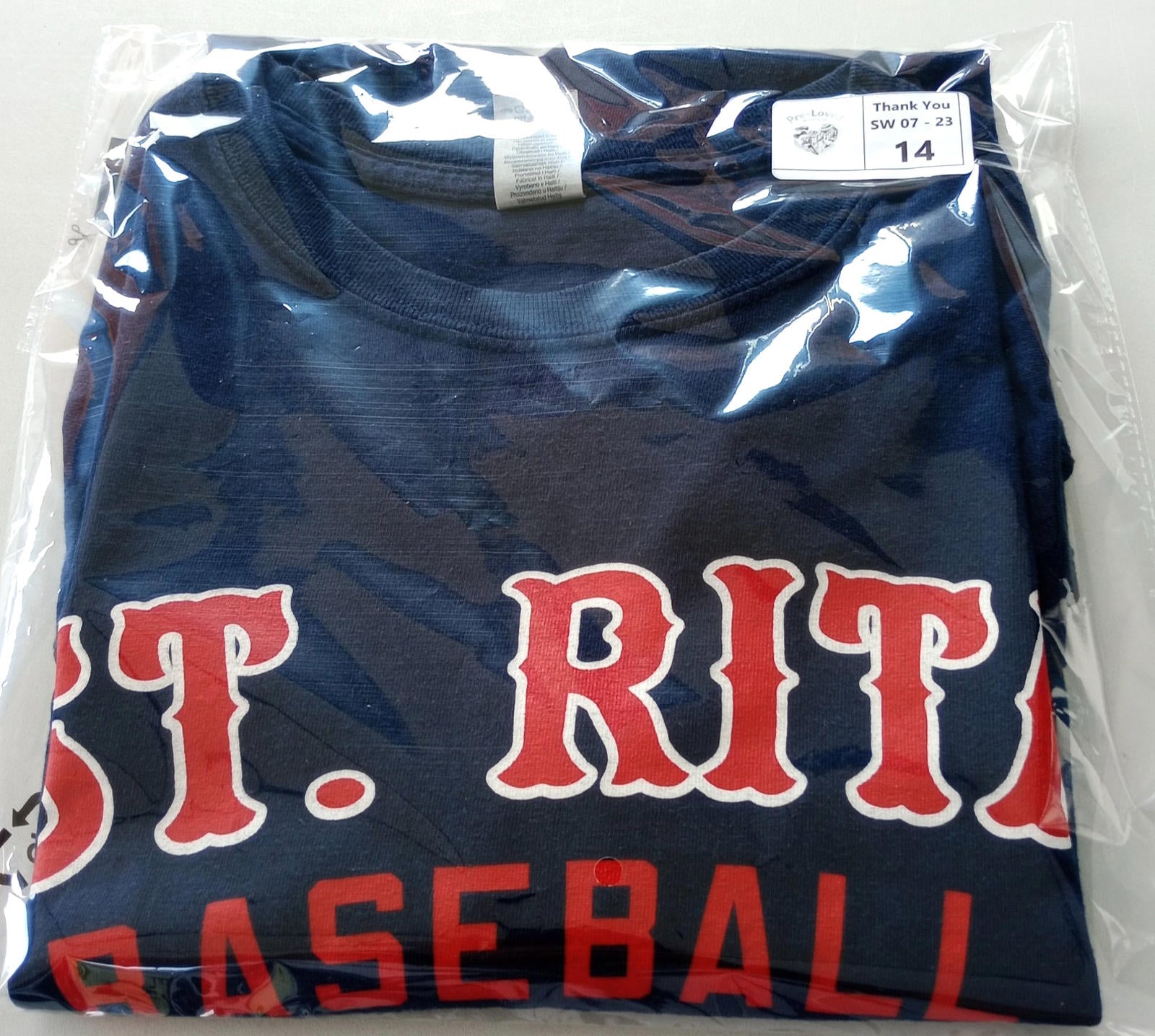 St. Rita Baseball Graphic Print T-Shirt Men's UK Size XL Blue Crew Neck