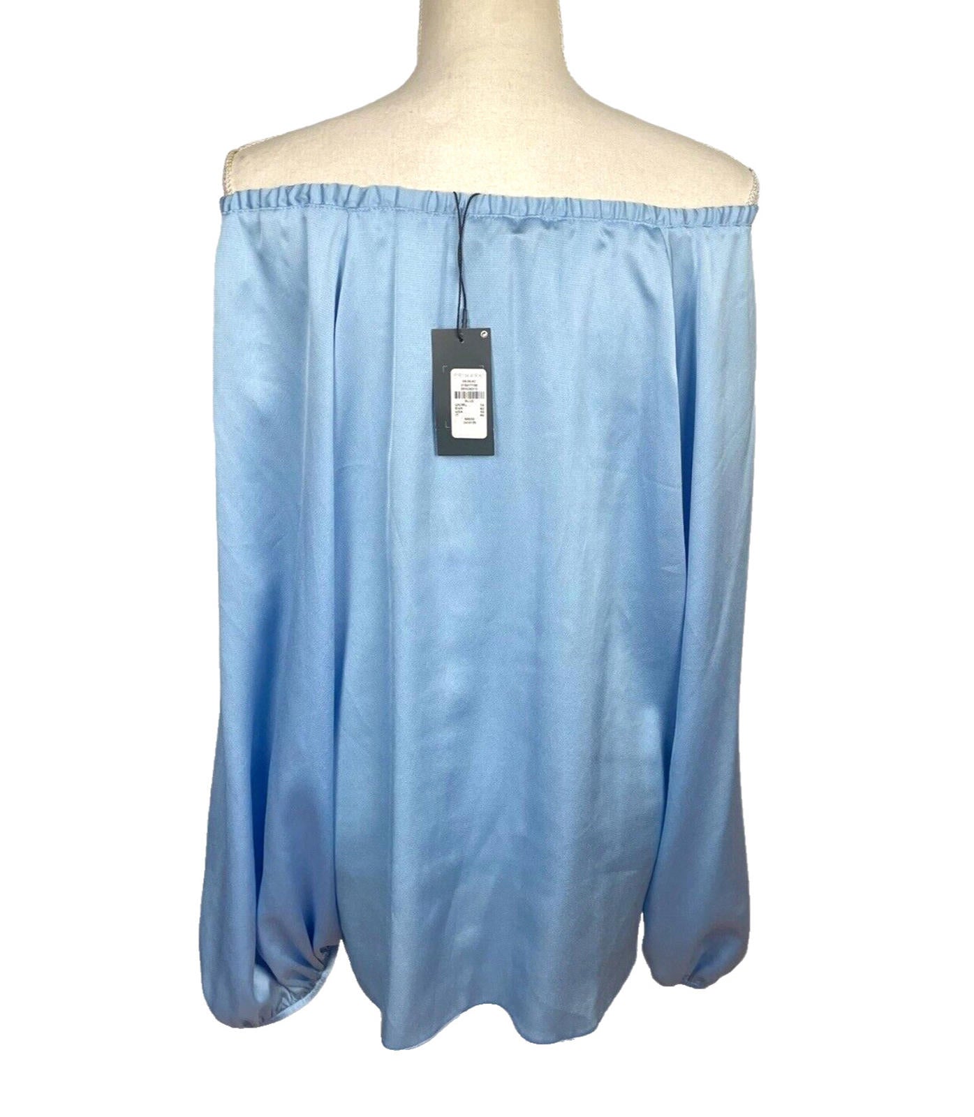 Primark Satin Look Off-The-Shoulder Blouse Women's UK Size 14 Blue Long Sleeve