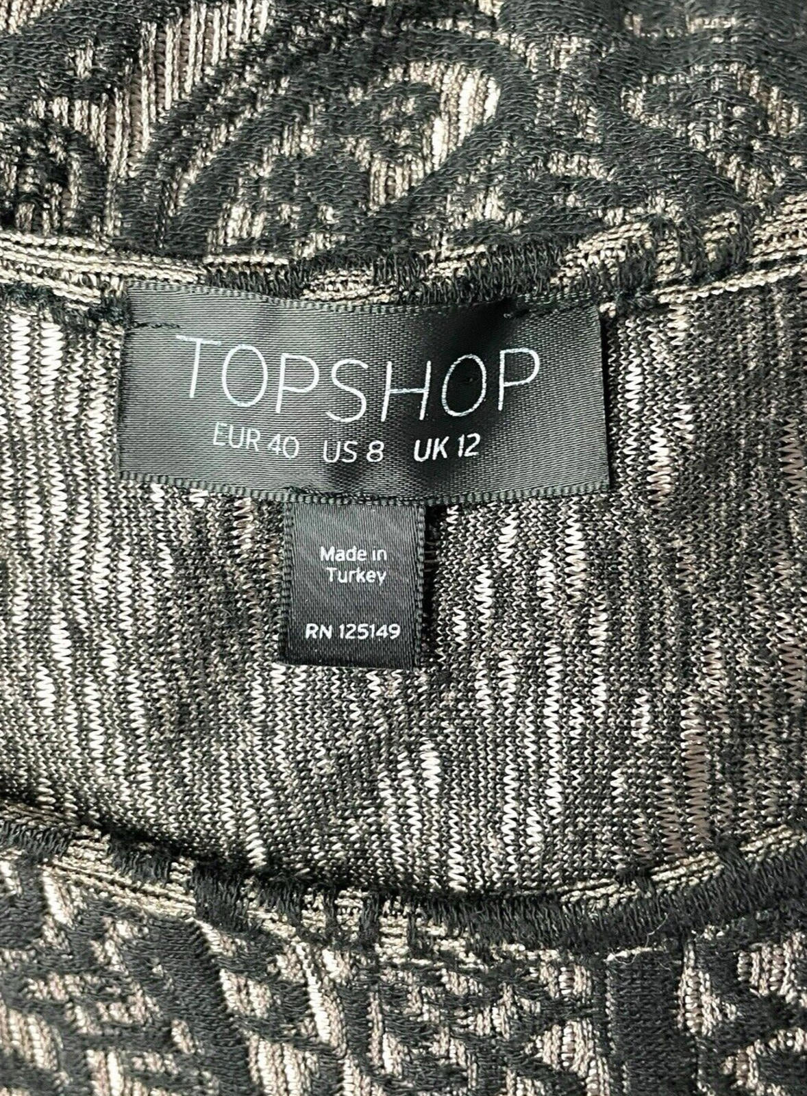 Topshop Black Embroidered Midi Dress Long Sleeve Bodycon Women’s UK Size 12