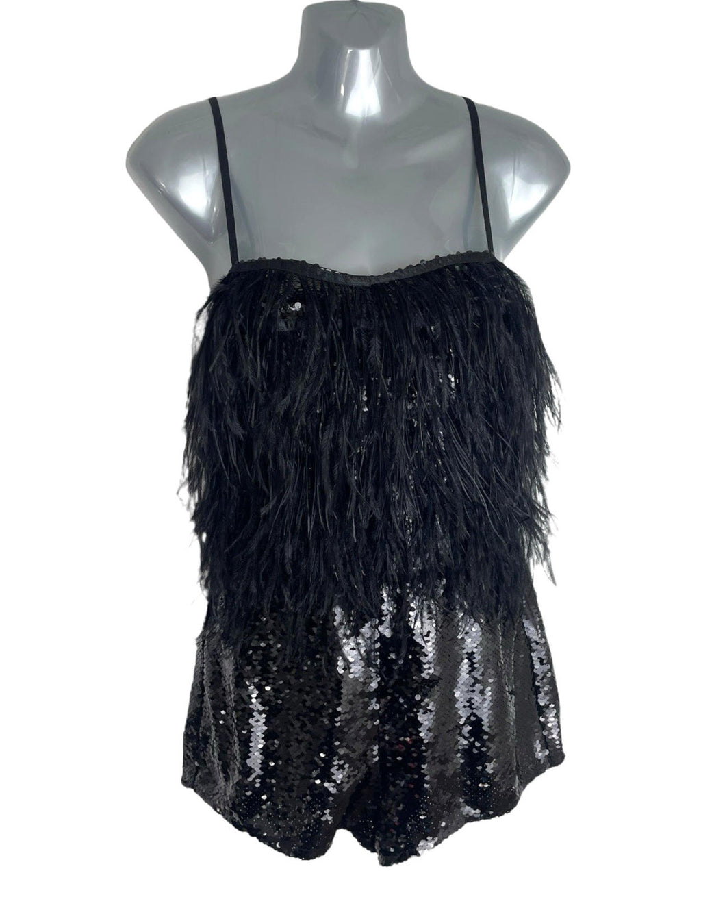 Pretty Little Thing Feather Detail Strappy Sequin Playsuit Women’s UK Size 8