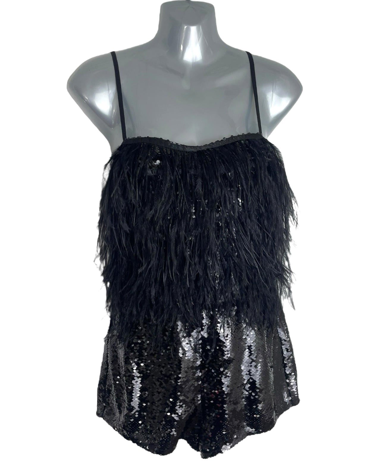Pretty Little Thing Feather Detail Strappy Sequin Playsuit Women’s UK Size 8