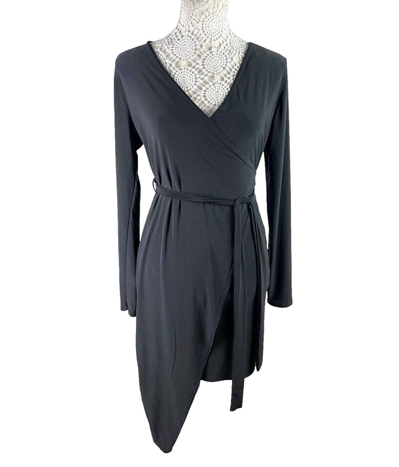 Missguided Black Wrap Dress Long Sleeve Mini Women’s UK Size 12