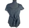 Oasis Blouse Women's UK Size 10 Black Glitter Lace Neckline Belted