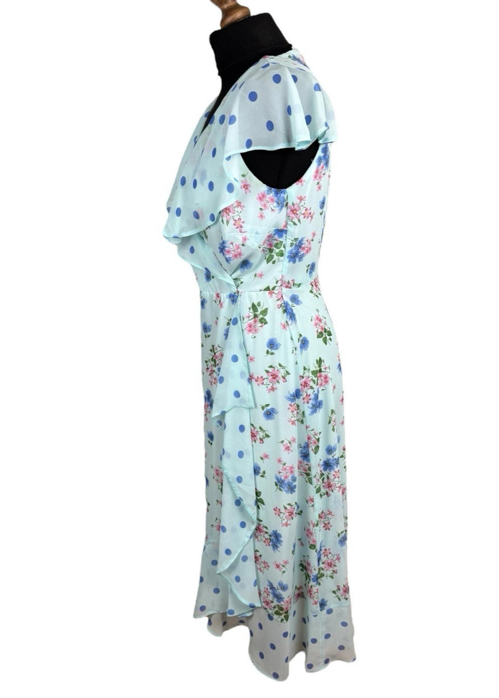 Roman Occasion Dress Midi Pastel Floral Chiffon V Neck Women’s UK Size 12