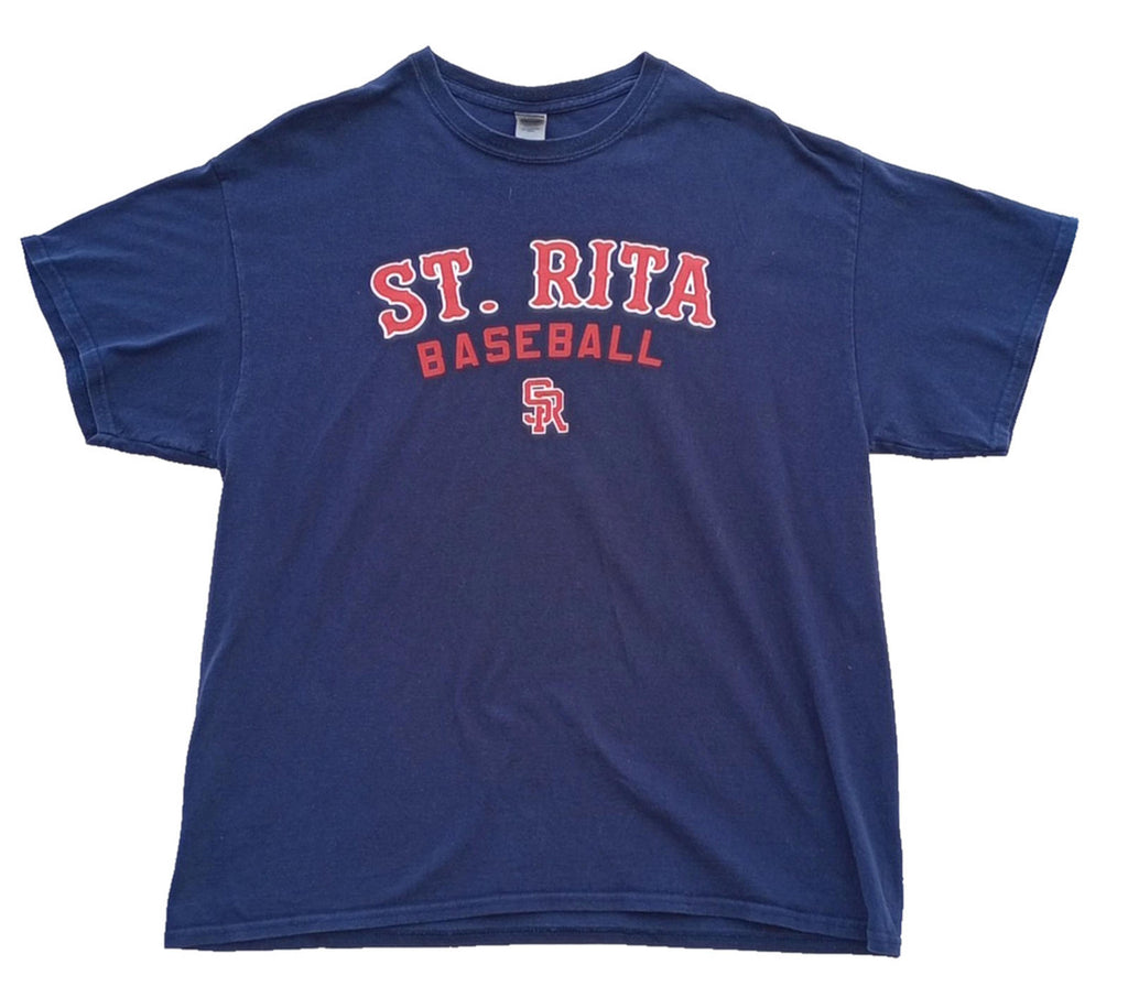 St. Rita Baseball Graphic Print T-Shirt Men's UK Size XL Blue Crew Neck