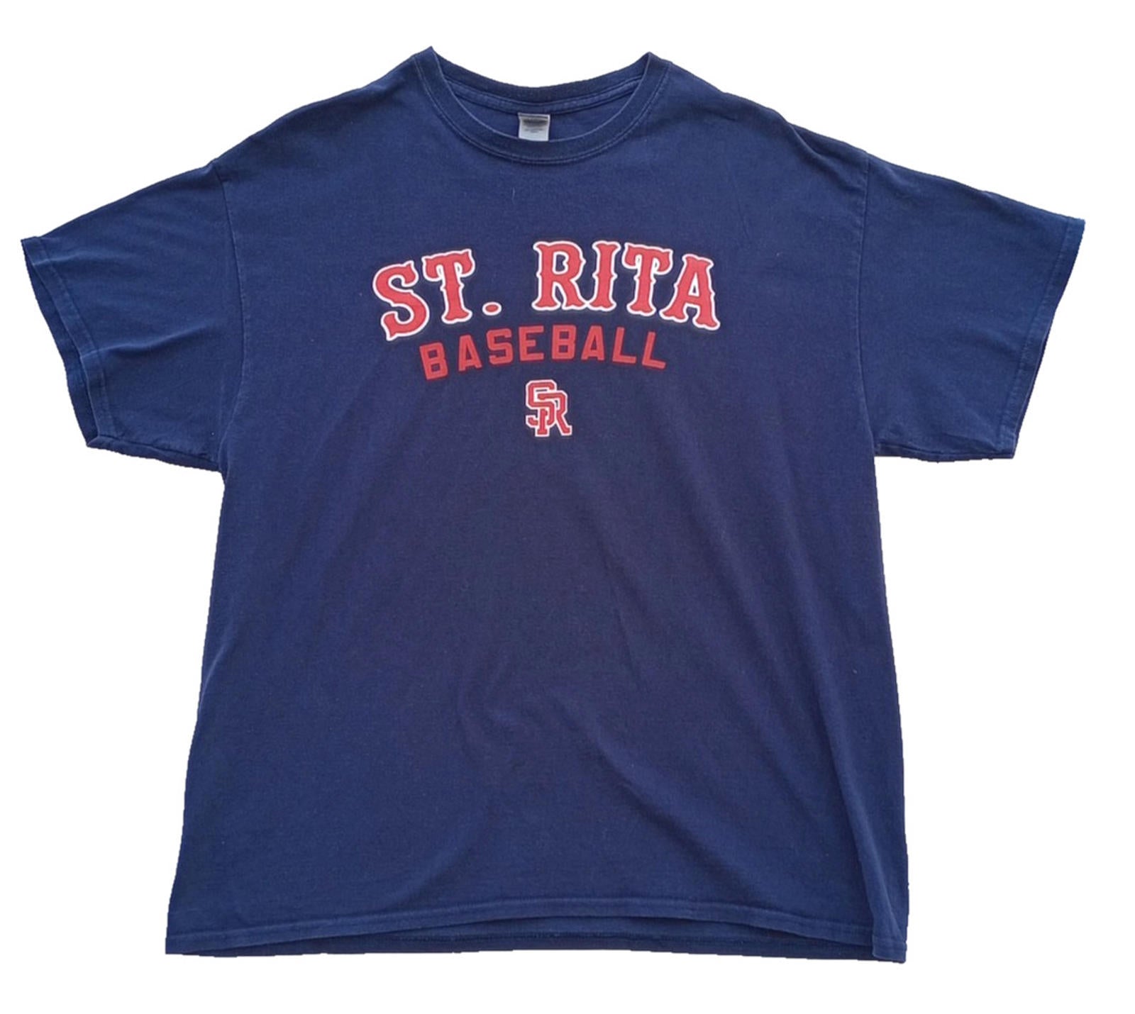St. Rita Baseball Graphic Print T-Shirt Men's UK Size XL Blue Crew Neck