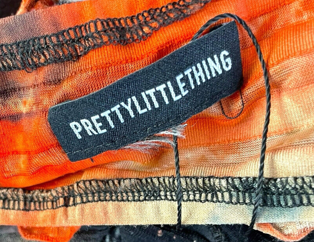 Pretty Little Thing Bralette Crop Top Women’s UK Size 8 Black Orange Textured