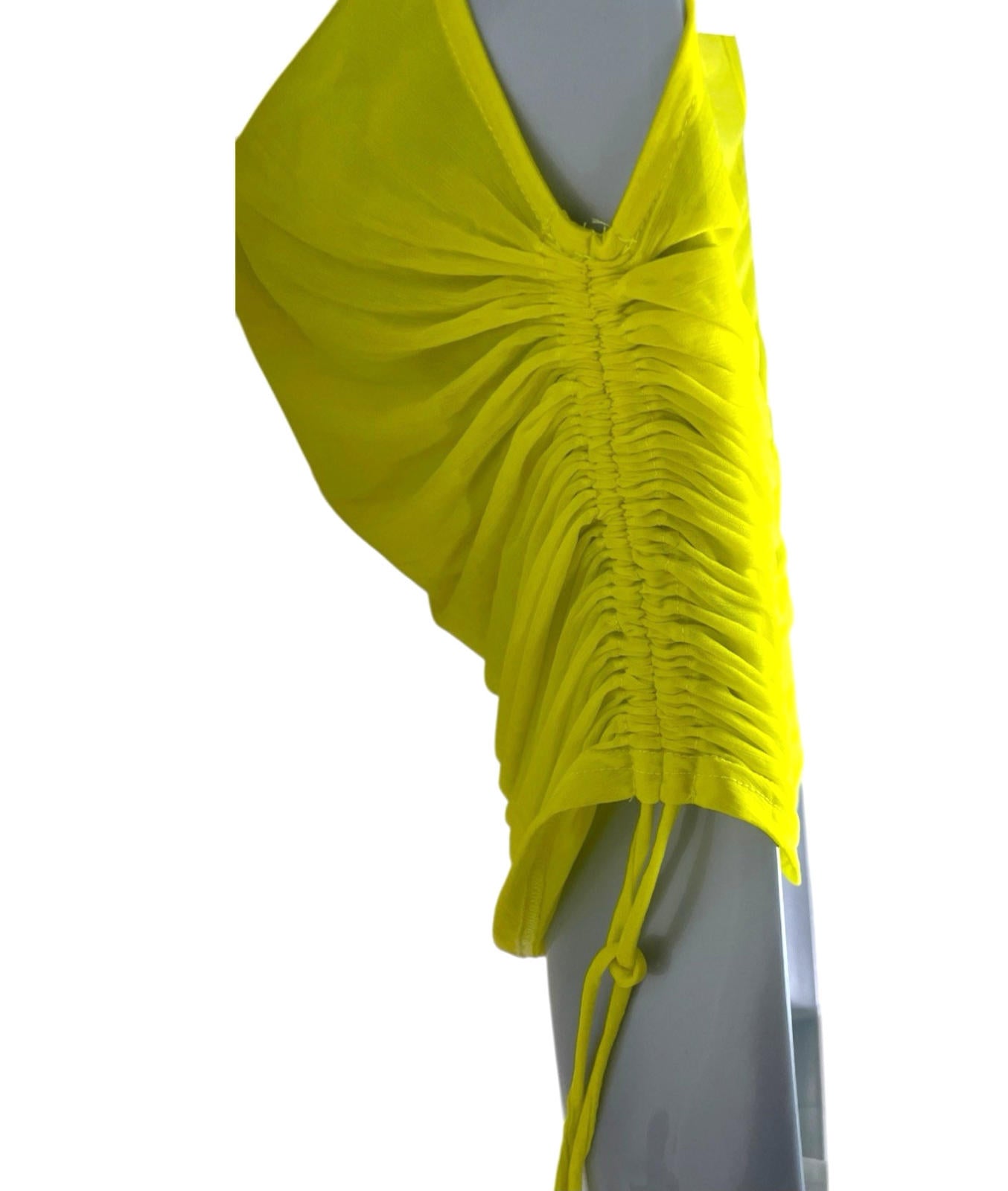 Topshop Bright Yellow Chiffon Top One Sleeve Sheer Women’s UK Size 8-10