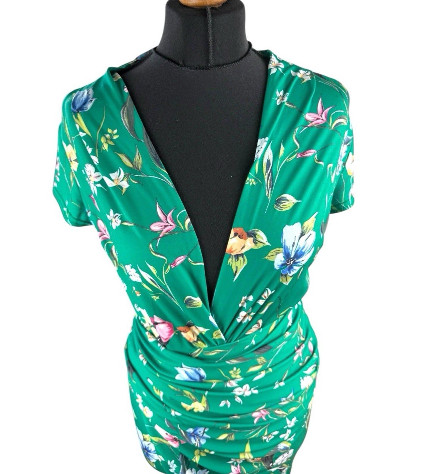 Vestry Green Dress Plunge Neck High Split Bodycon Floral Midi Women’s UK Size 12