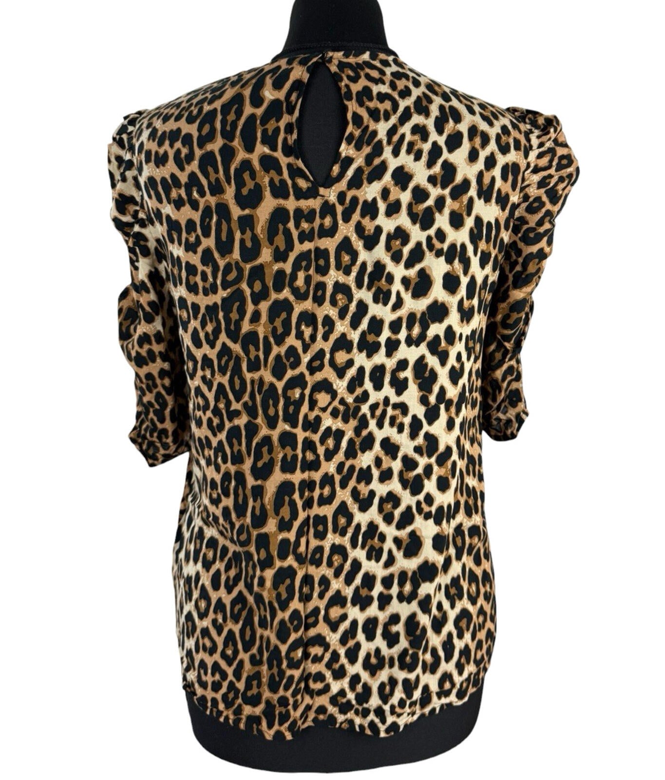 H&M Leopard Print Blouse Women’s UK Size XS Relaxed Fit Puff-Sleeved Lightweight