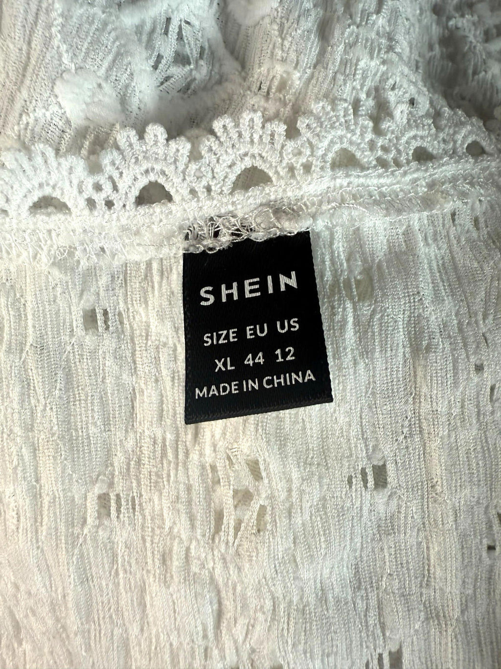 Shein Lace Cardigan Blouse Women’s UK Size XL White Pearl Button V-Neck Crochet
