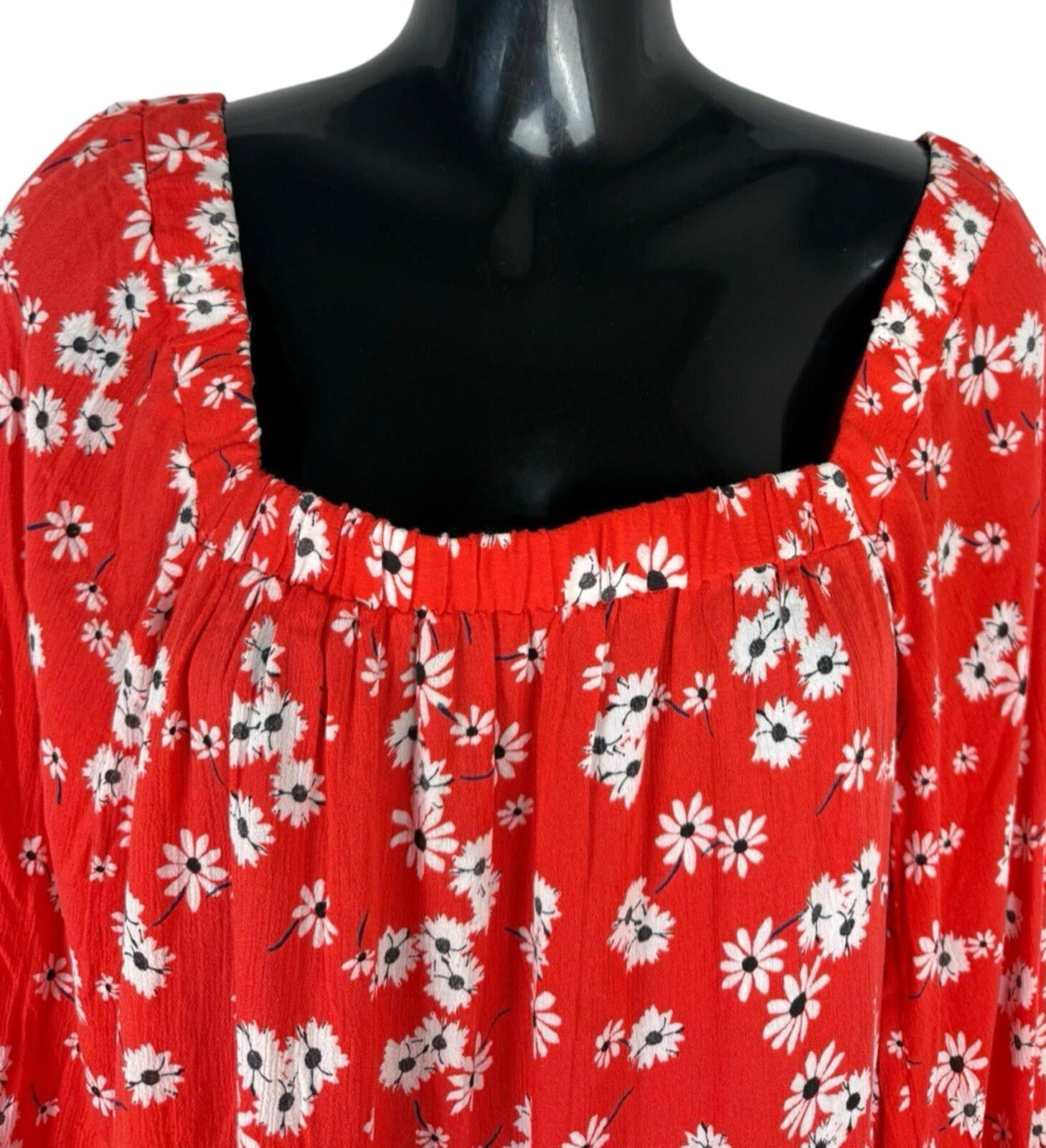 ASOS Square Neck Crinkle Smock Top Women’s UK Size 8 Red Floral Elasticated Cuff
