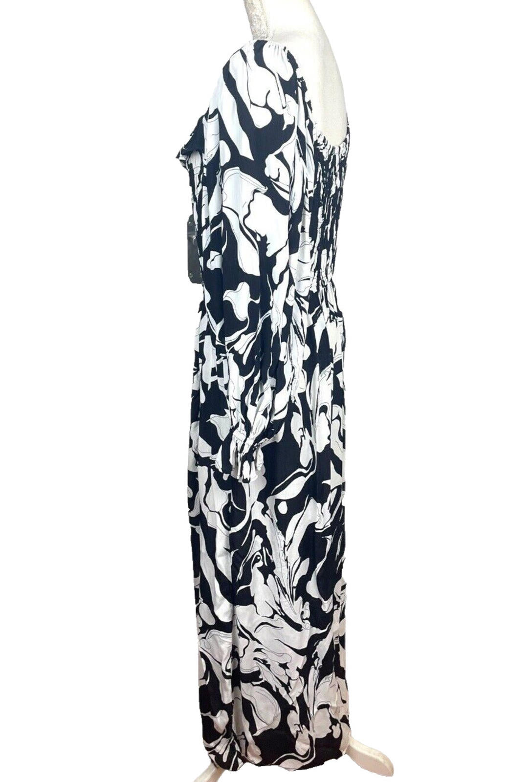River Island Dress Black & White Bardot With Side Split Women's UK Size 14