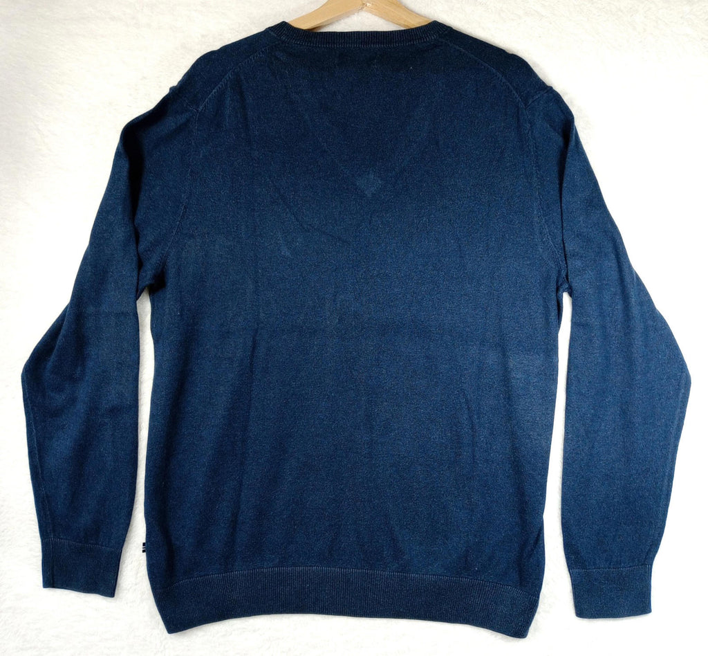 Nautica Jumper Men's UK Size L Blue Long Sleeve 100% Cotton Easy Care V-Neck