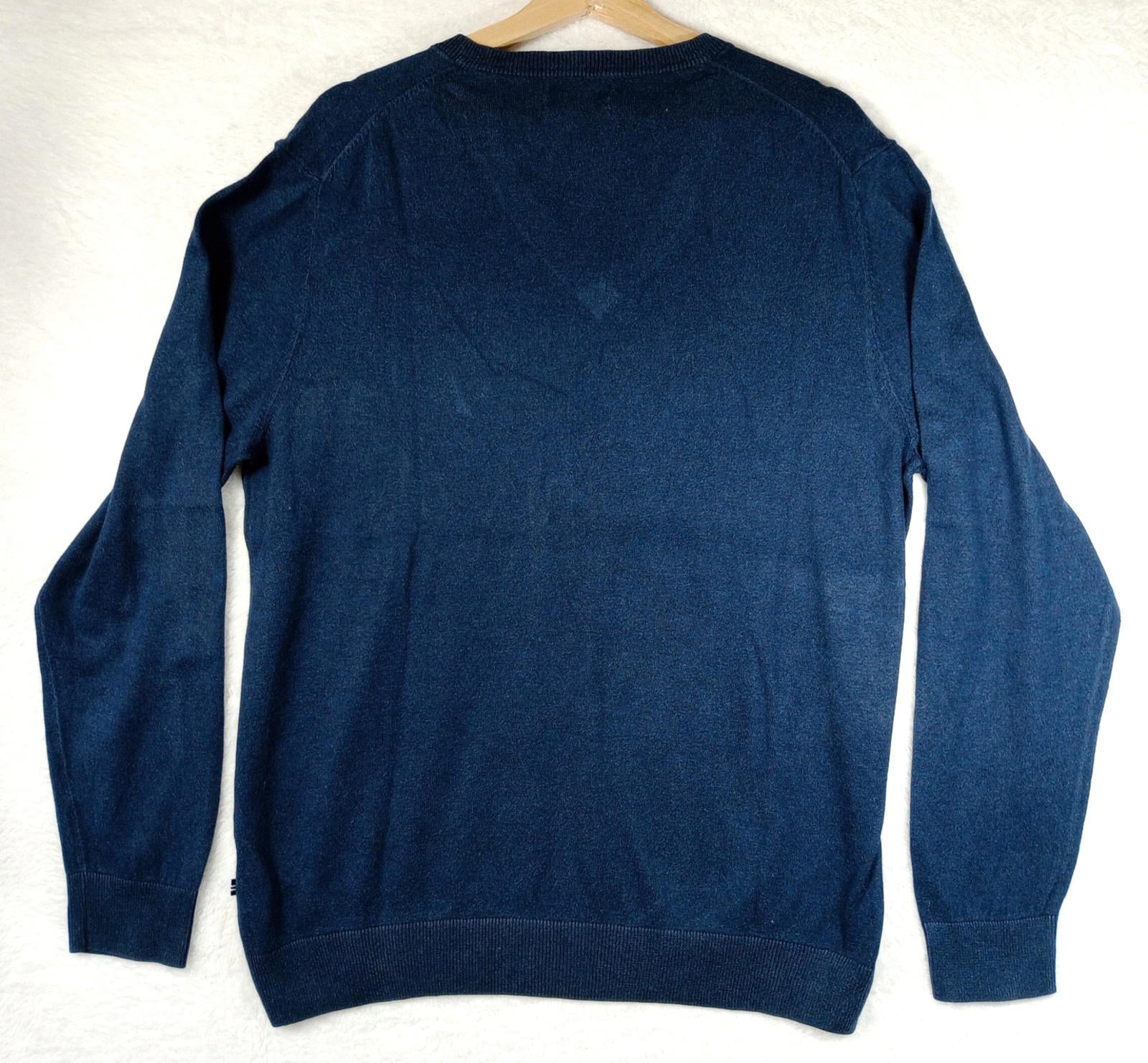 Nautica Jumper Men's UK Size L Blue Long Sleeve 100% Cotton Easy Care V-Neck