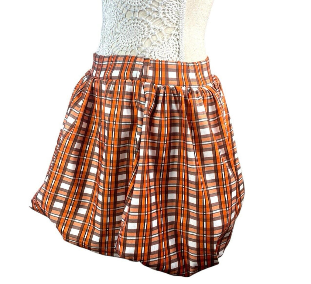Innovate Bubble Hem Mini Skirt Orange Check Women’s UK Size 8