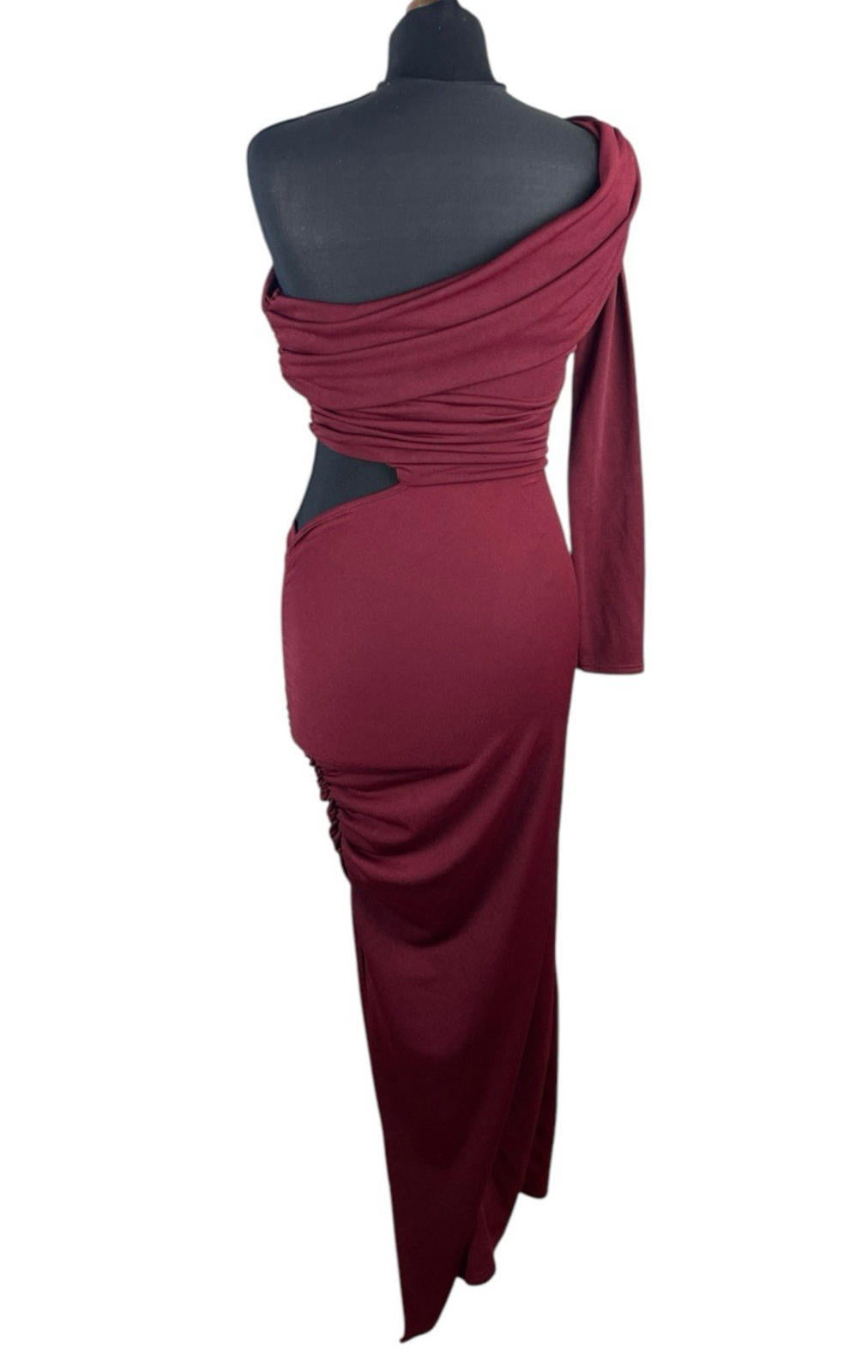 Boohoo Asymmetric-Neck Maxi Dress Women’s UK Size 8 One Shoulder Draped Red