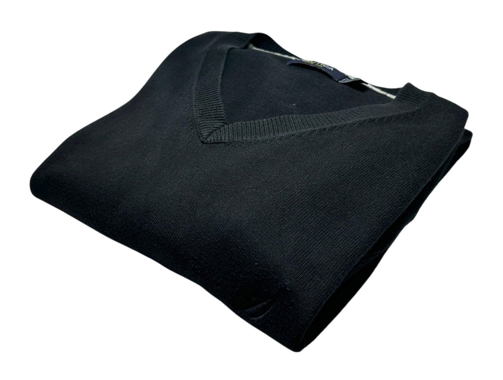 Nautica Knit Jumper Men's UK Size XL Black Long Sleeve 100% Cotton V-Neck