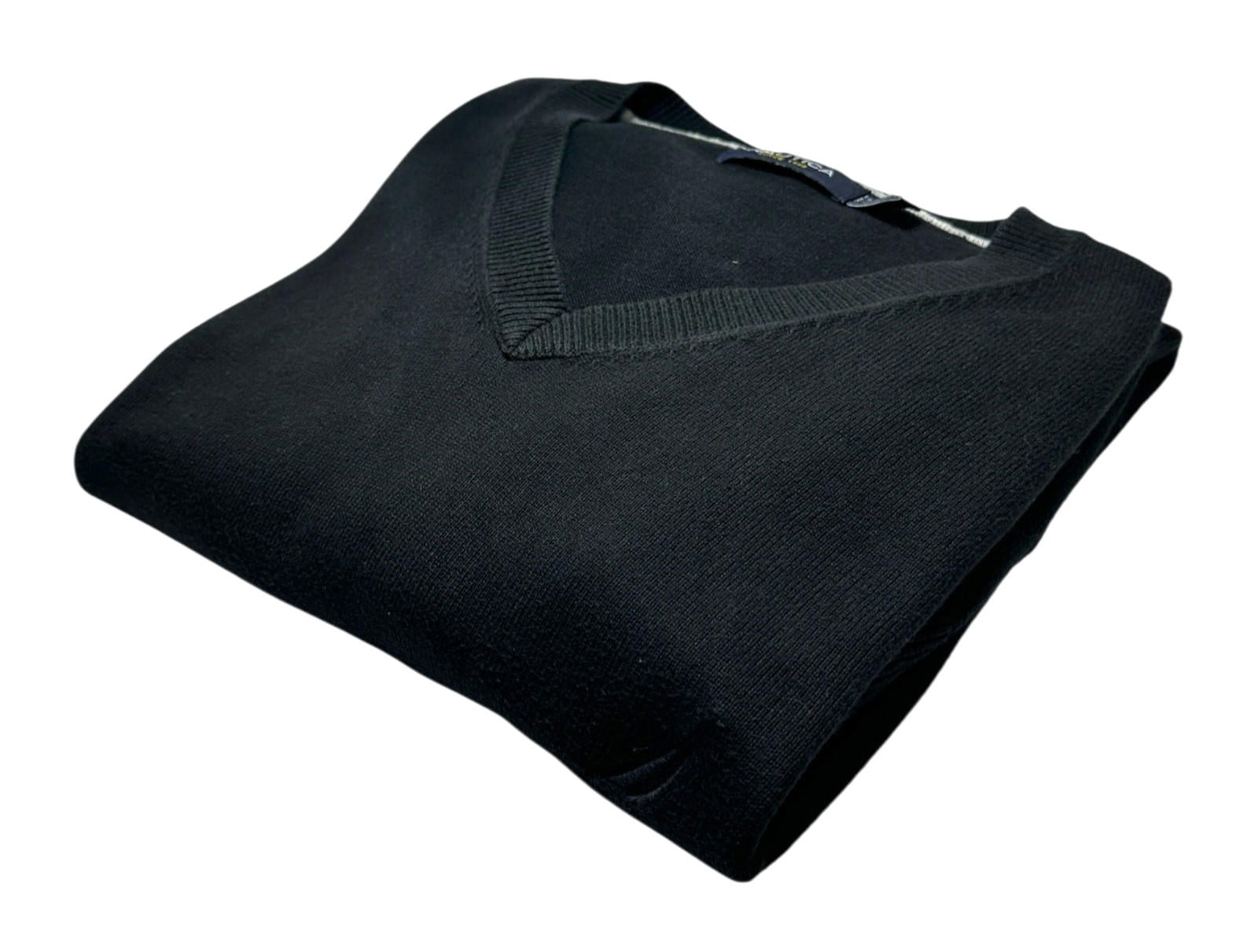 Nautica Knit Jumper Men's UK Size XL Black Long Sleeve 100% Cotton V-Neck