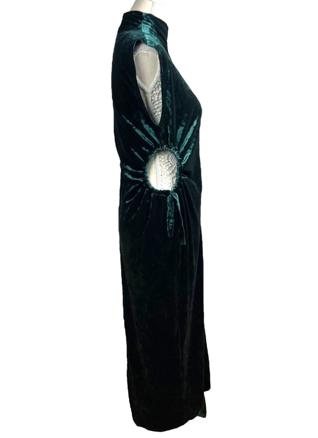 Velour Maxi Dress Women's UK Size 12 Green Cut Out Side Occasion Evening Formal