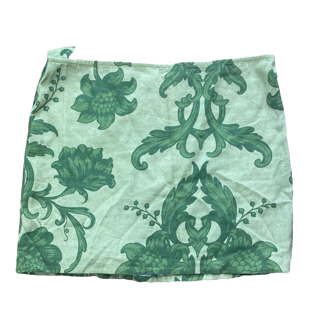 Floral Skirt & Tie Front Top Co-Ord Women’s UK Size S Green Long Sleeve Linen