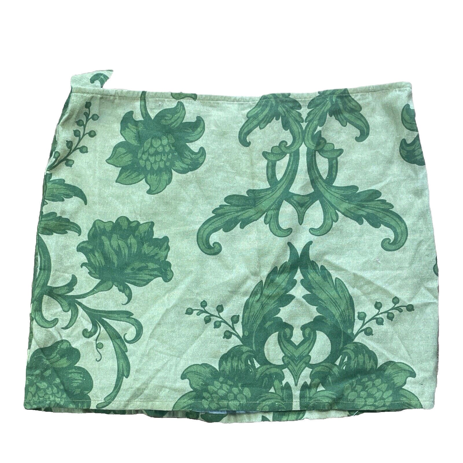 Floral Skirt & Tie Front Top Co-Ord Women’s UK Size S Green Long Sleeve Linen