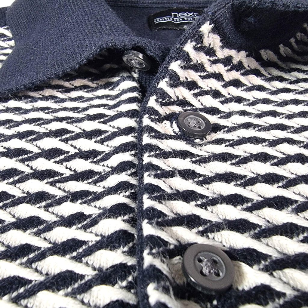 Next Knit Polo Shirt Men's UK Size M Blue Textured Short Sleeve 100% Cotton