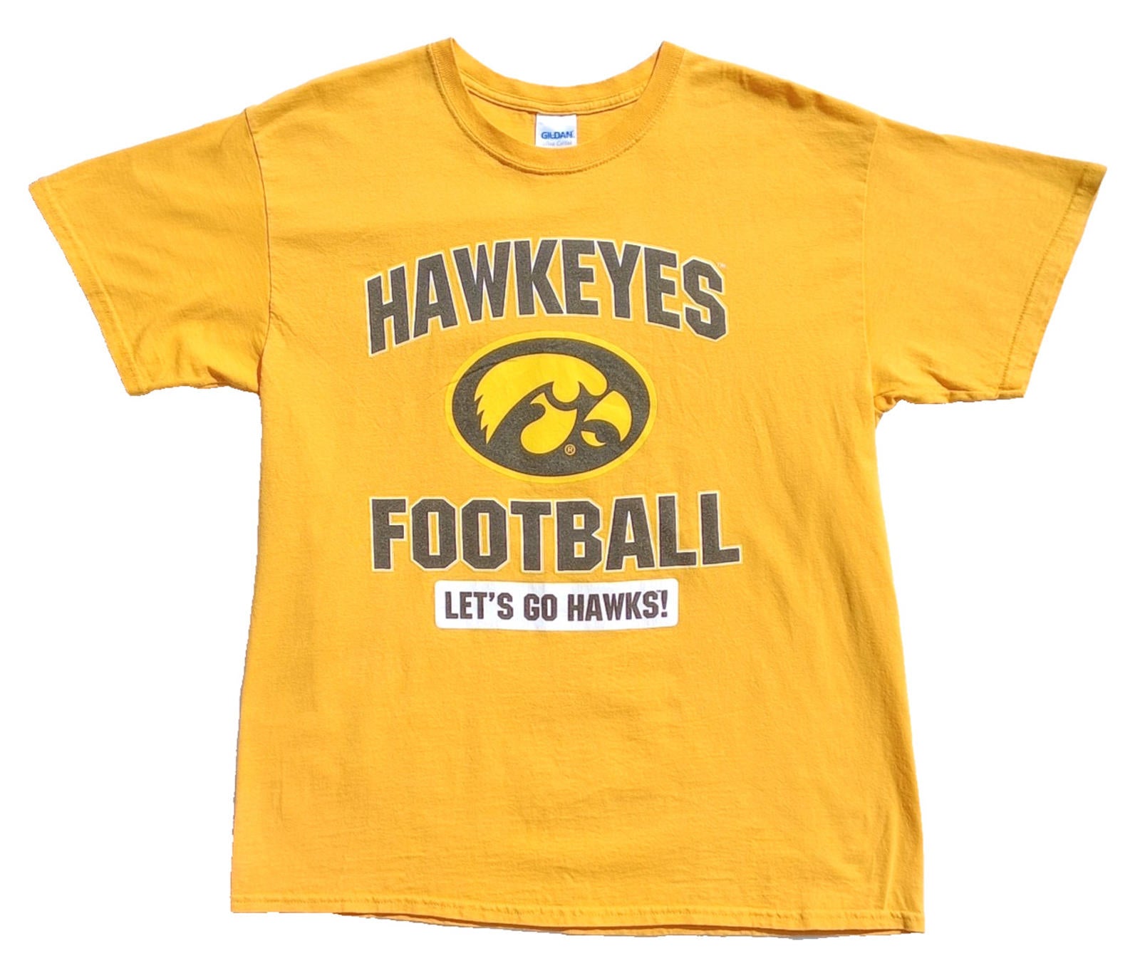Hawkeyes Football Graphic Print T-Shirt Men's UK Size S Yellow 100% Cotton