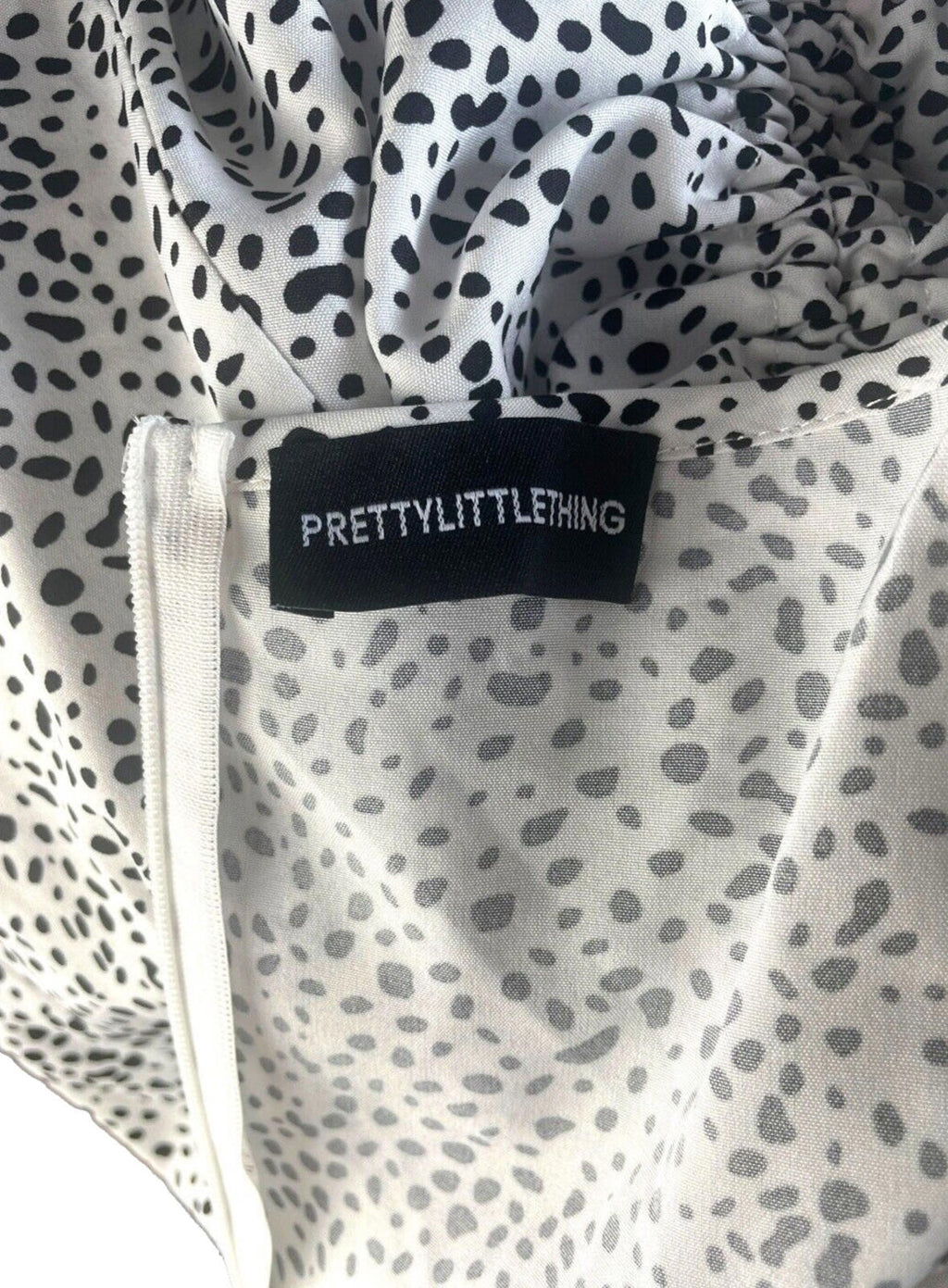 PLT Dalmatian Print Ruched Mini Dress Women’s UK Size 16 Square Neck Scoop Back