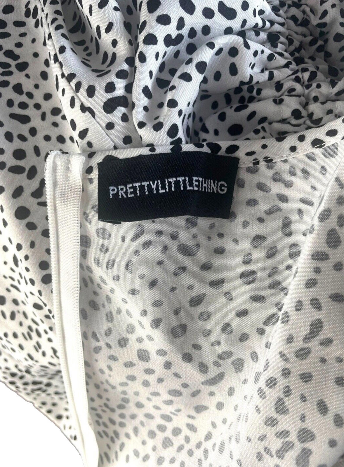PLT Dalmatian Print Ruched Mini Dress Women’s UK Size 16 Square Neck Scoop Back