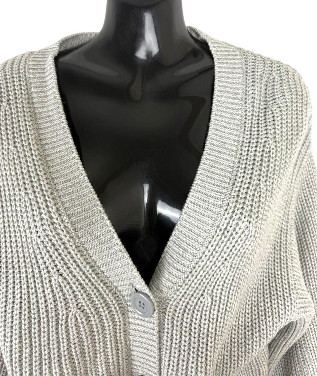 Divided Grey Cardigan Women's UK Size XS Cable Knit V Neck Oversized