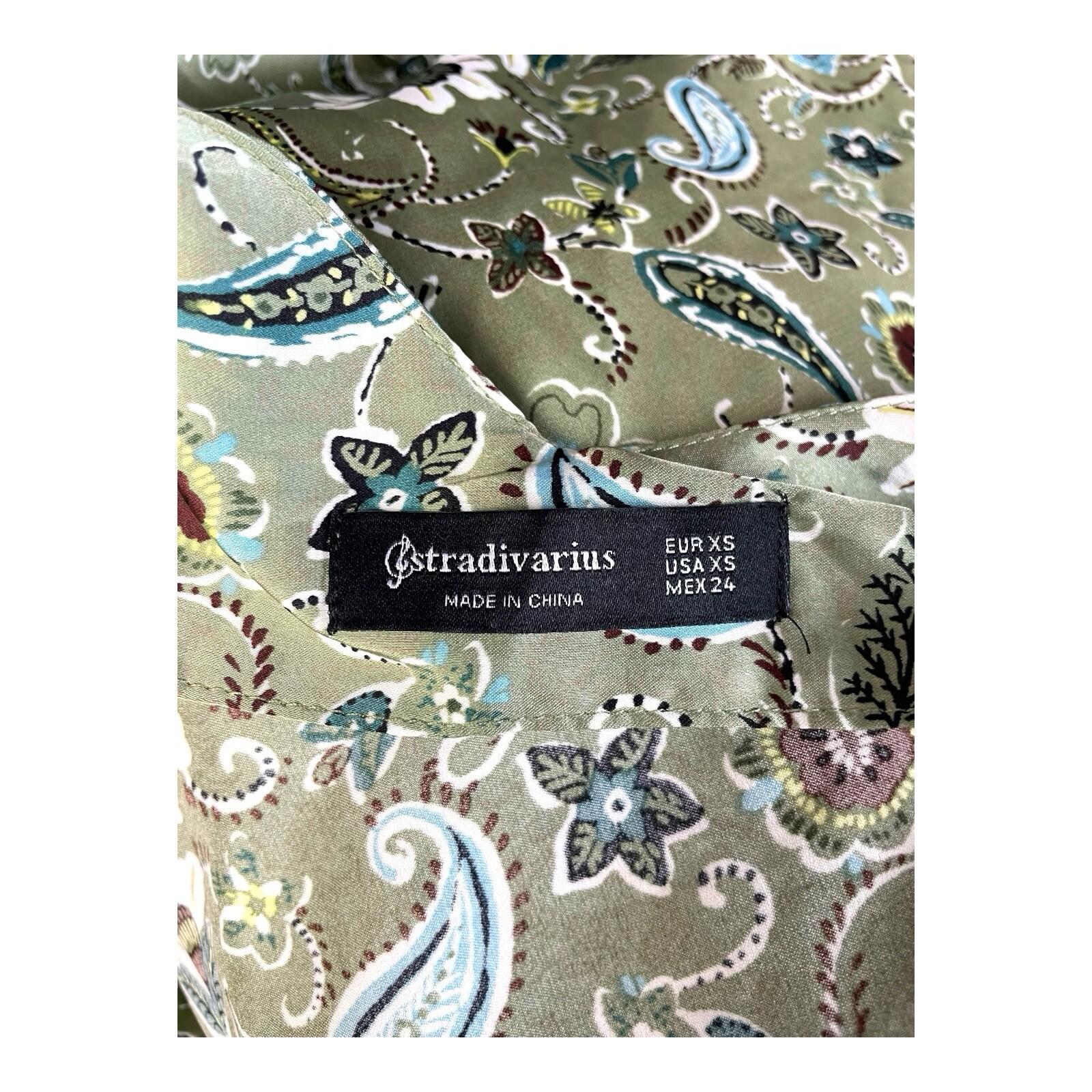 Stradivarius Floral Satin Mini Dress Women’s UK Size XS Green Slip Paisley Print
