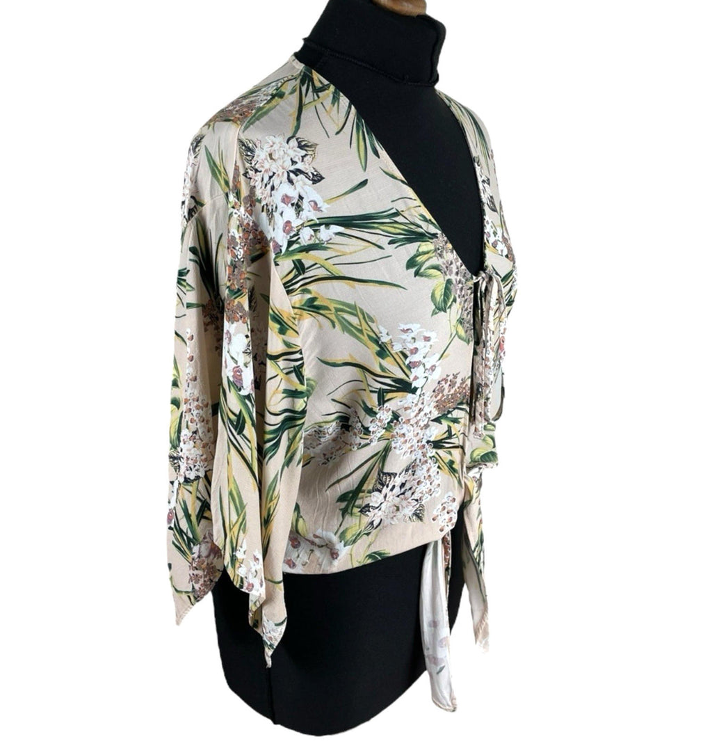 River Island Floral Croptop Tie Front 3/4 Sleeve Pastel Women’s UK Size 12