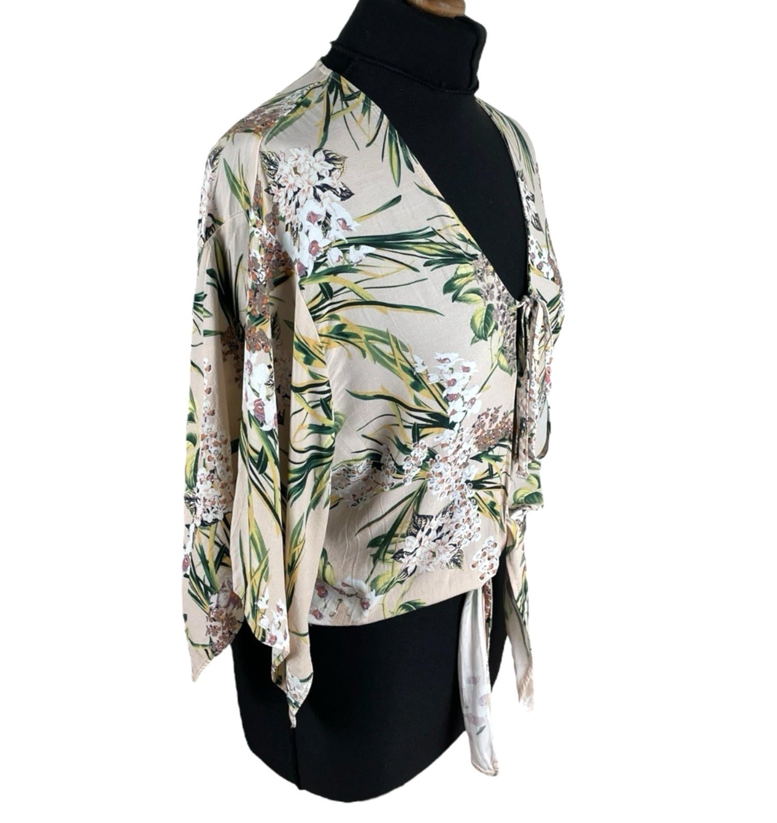 River Island Floral Croptop Tie Front 3/4 Sleeve Pastel Women’s UK Size 12