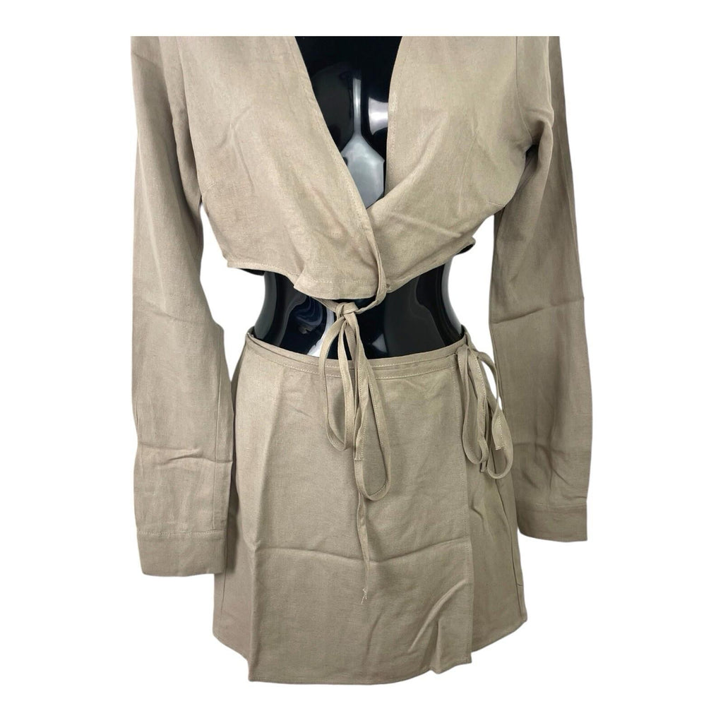 Pull & Bear Camel Skirt & Cropped Shirt Co Ord Set Women’s UK Size XS