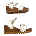 Wedge Sandals Women’s UK Size 5 White Faux Leather Studded Buckled Straps