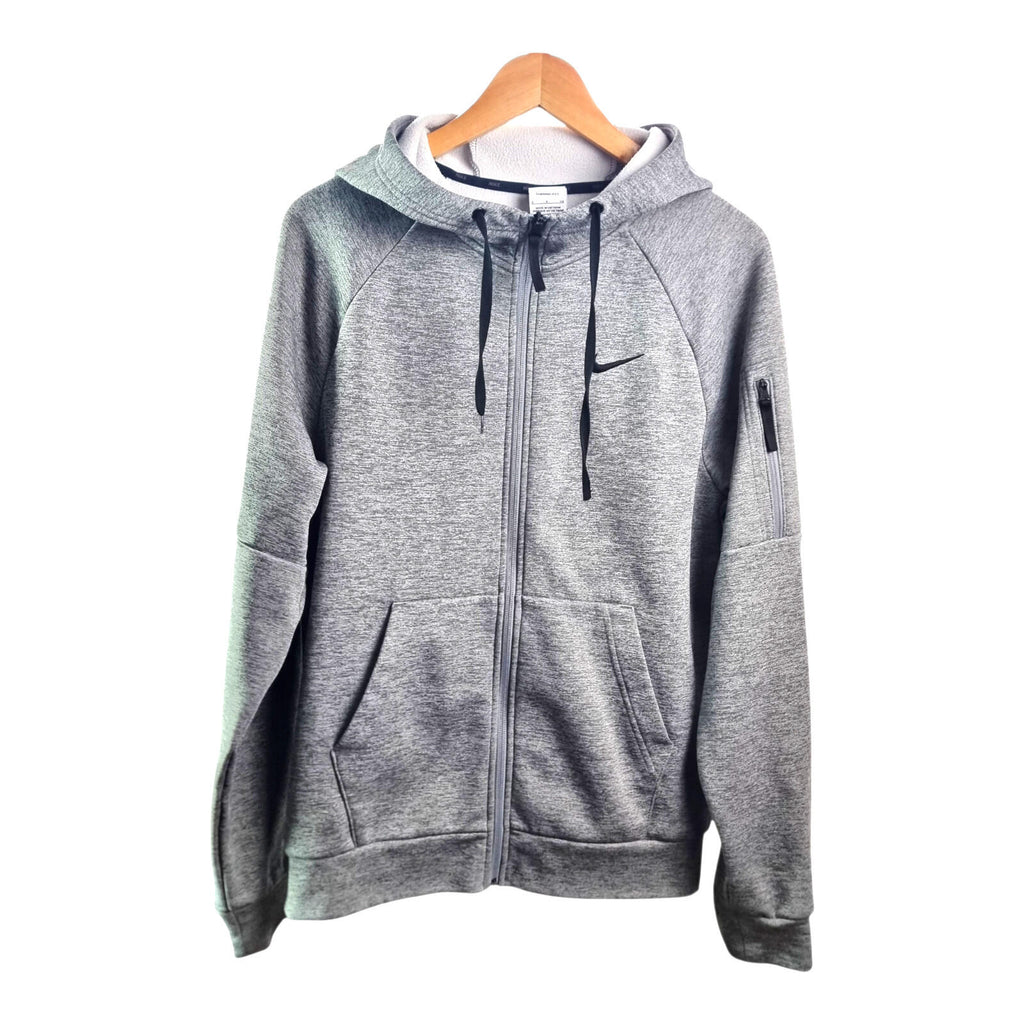 Nike Therma-FIT Hoodie Men's UK Size S Full Zip Grey Fleece Lined Jersey