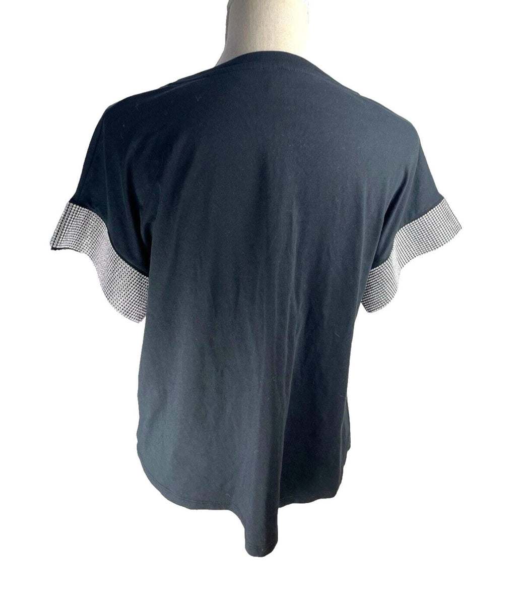 River Island T-shirt Top Dimante Sleeve Detail Women’s UK Size 14