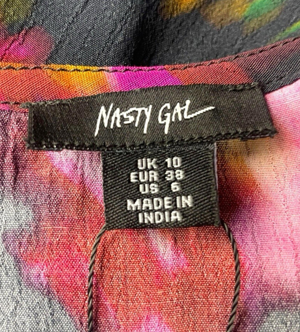 Nasty Gal Floral Tunic Mini Dress Women’s UK Size 10 Long Sleeve Scoop Neck