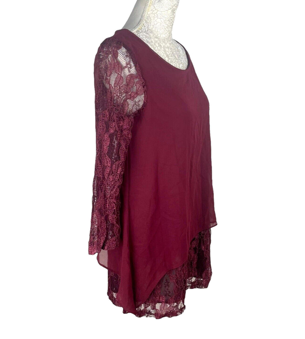 Floryday Burgandy Lace Tiered Top Women's UK Size M (8-10)