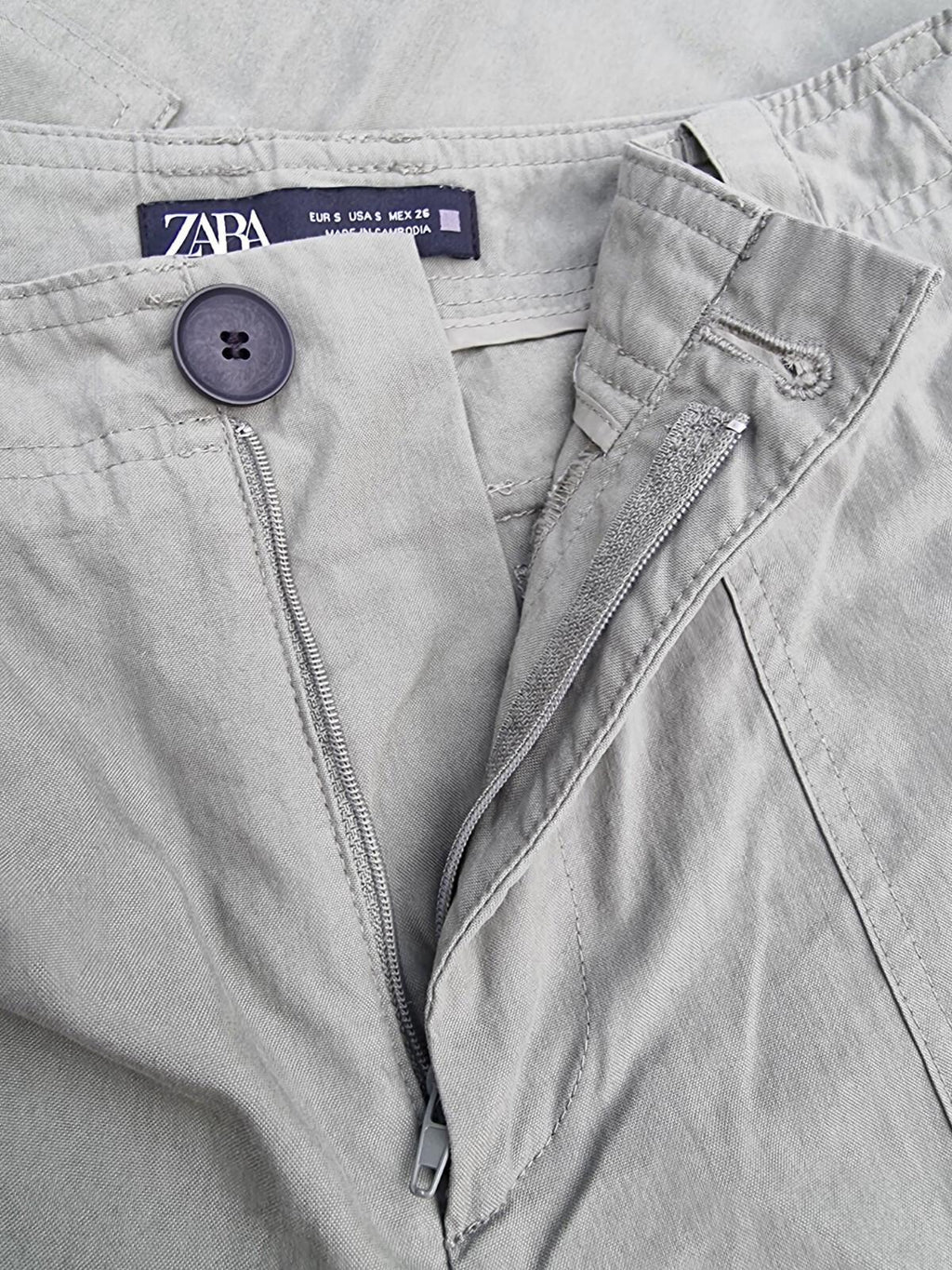 ZARA Trousers 30"W 27"L Cargo Khaki Green Pockets Women's UK Size S Small