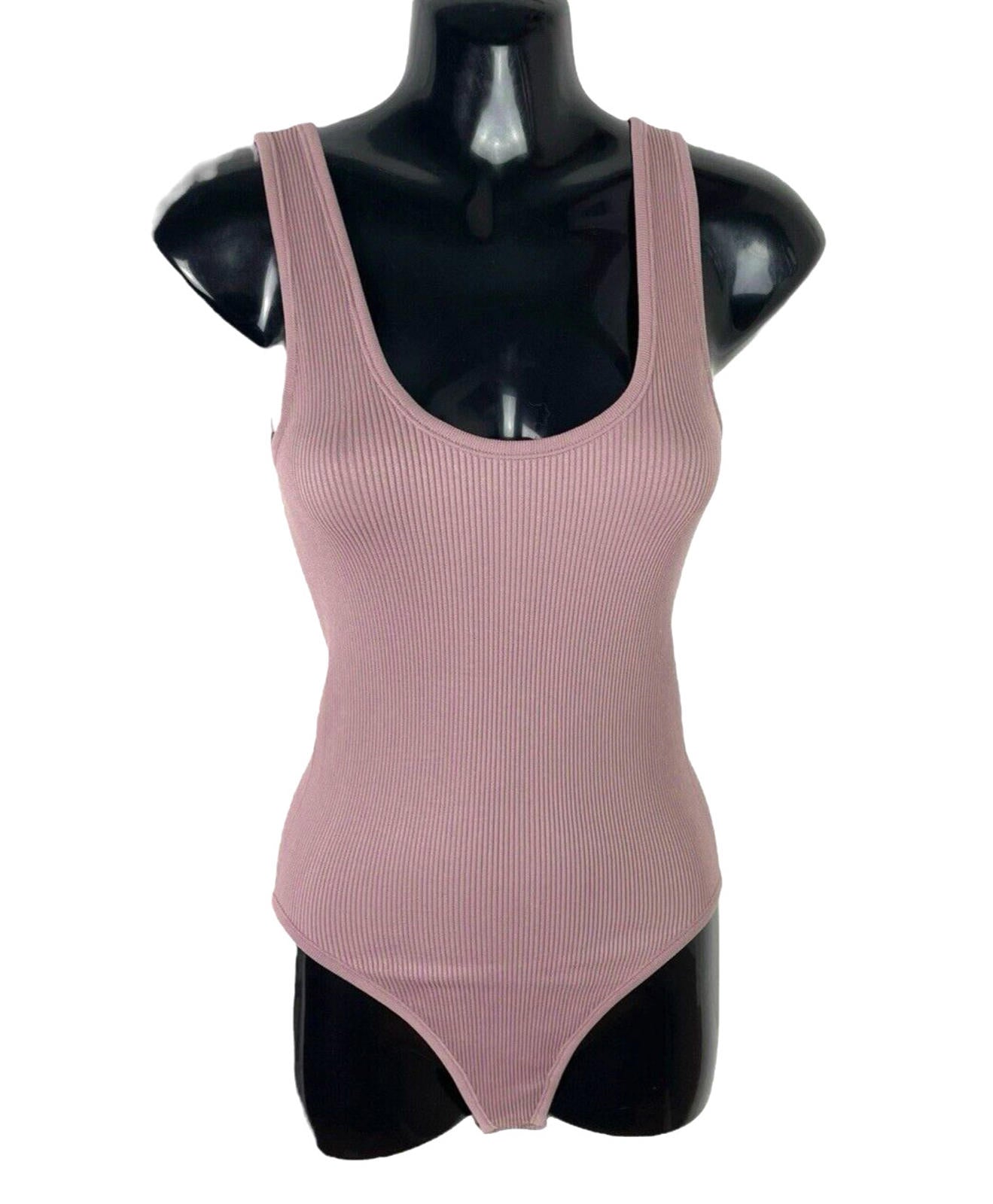 Inlyric Bodysuit Argyle Purple Ribbed Top Stretch Women’s UK Size 10