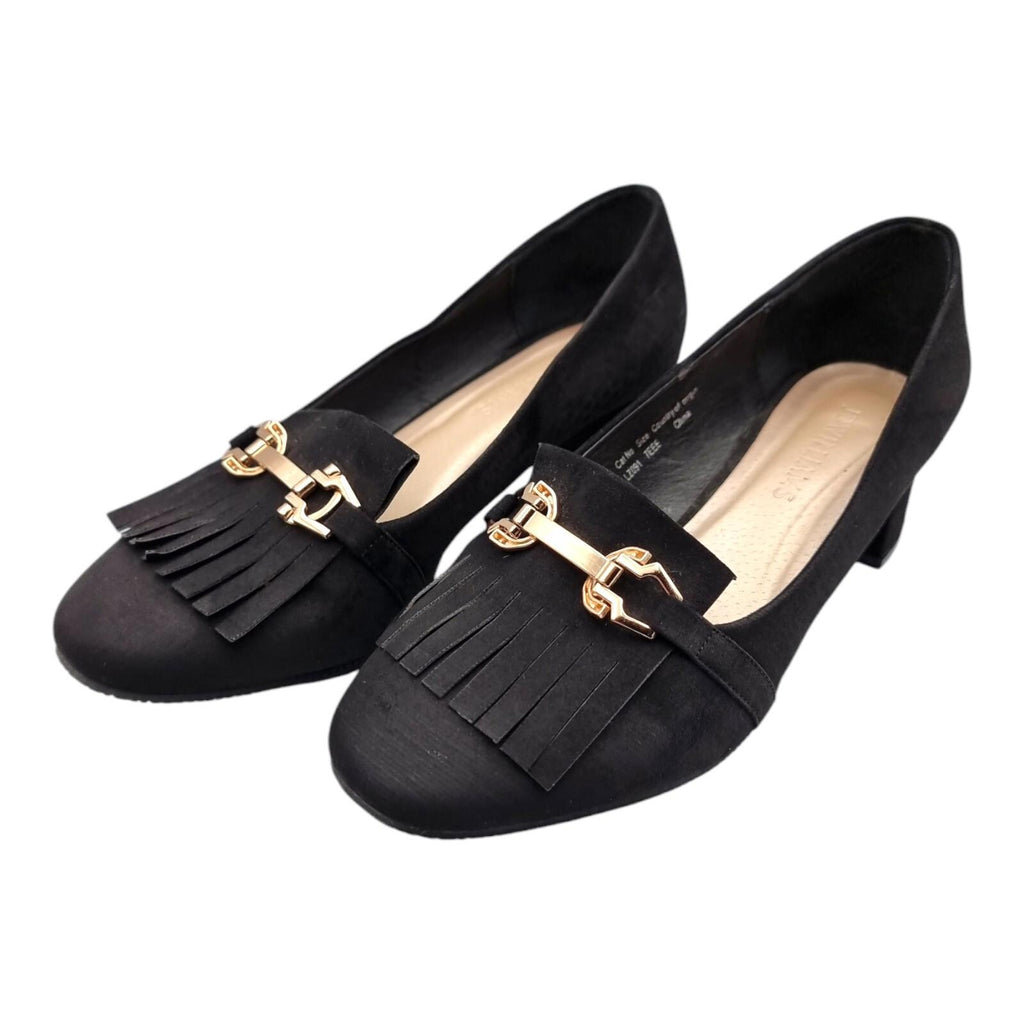 JD Williams Black Suedette Block Heel Court Shoes Wide Fit Women's UK Size 7 EEE