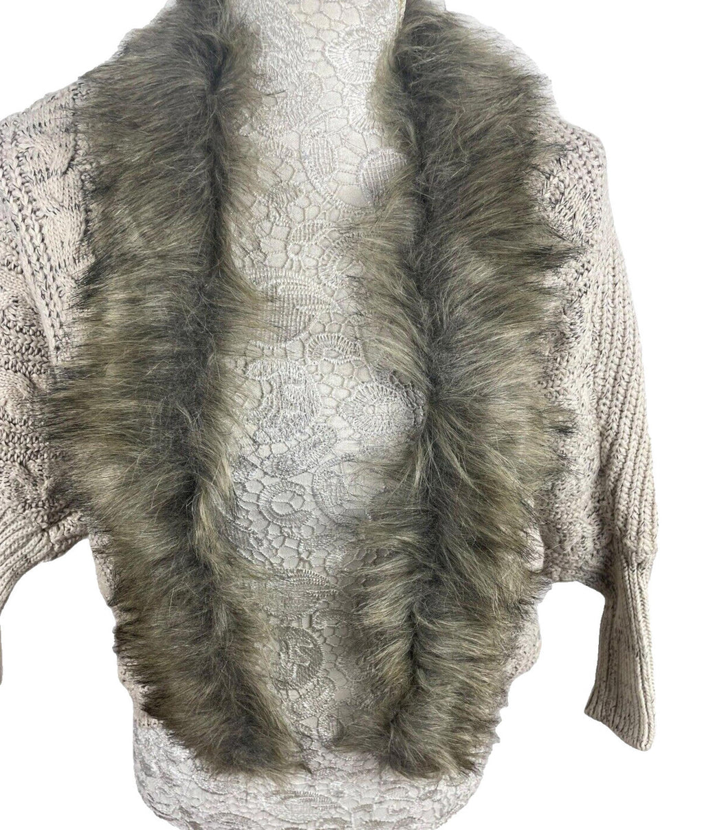 Faux Fur Trimmed Knit Cardigan Sweater Women's UK Size S