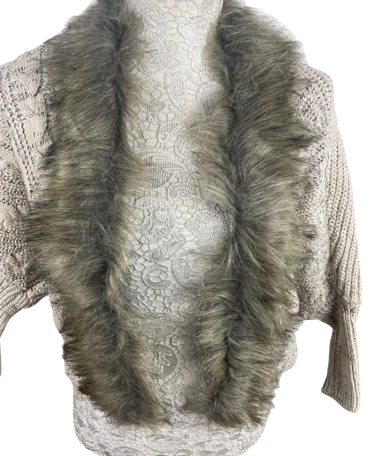 Faux Fur Trimmed Knit Cardigan Sweater Women's UK Size S